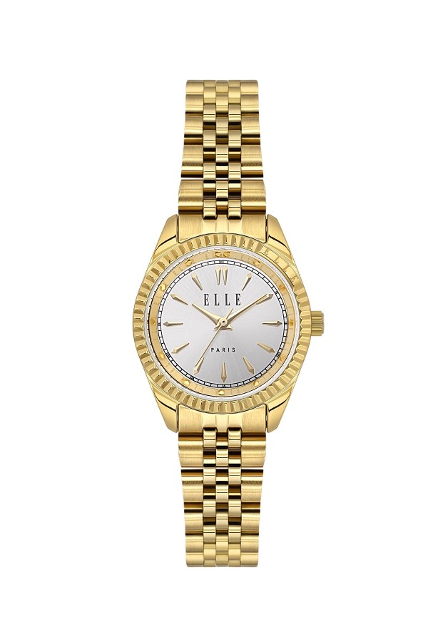 ELLE 28 mm Kadın Altın Metal Yuvarlak Kol Saati