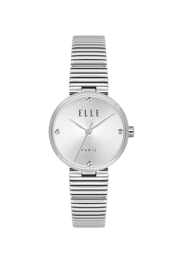 ELLE 28 mm Kadın Gümüş Hasır Yuvarlak Kol Saati 