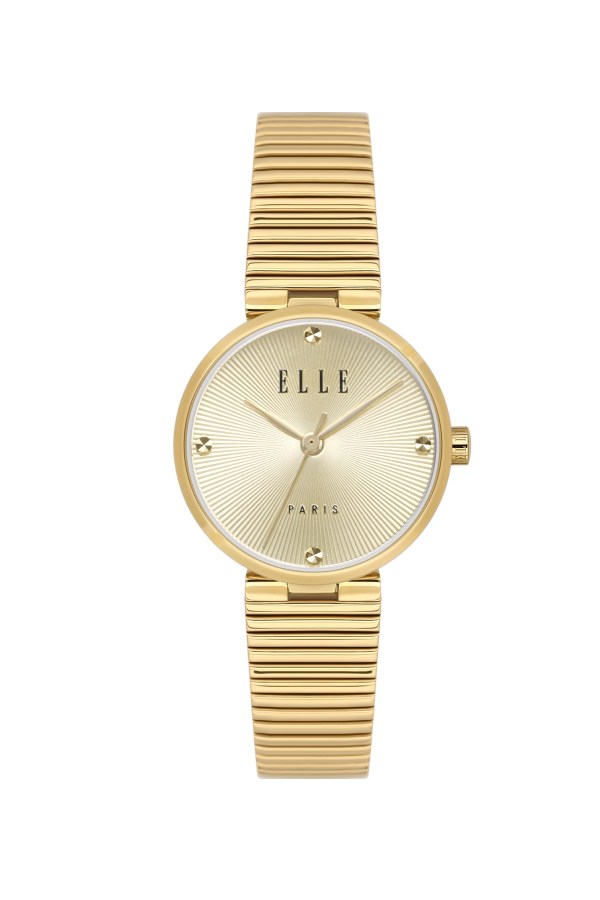 ELLE 28 mm Kadın Altın Hasır Yuvarlak Kol Saati 